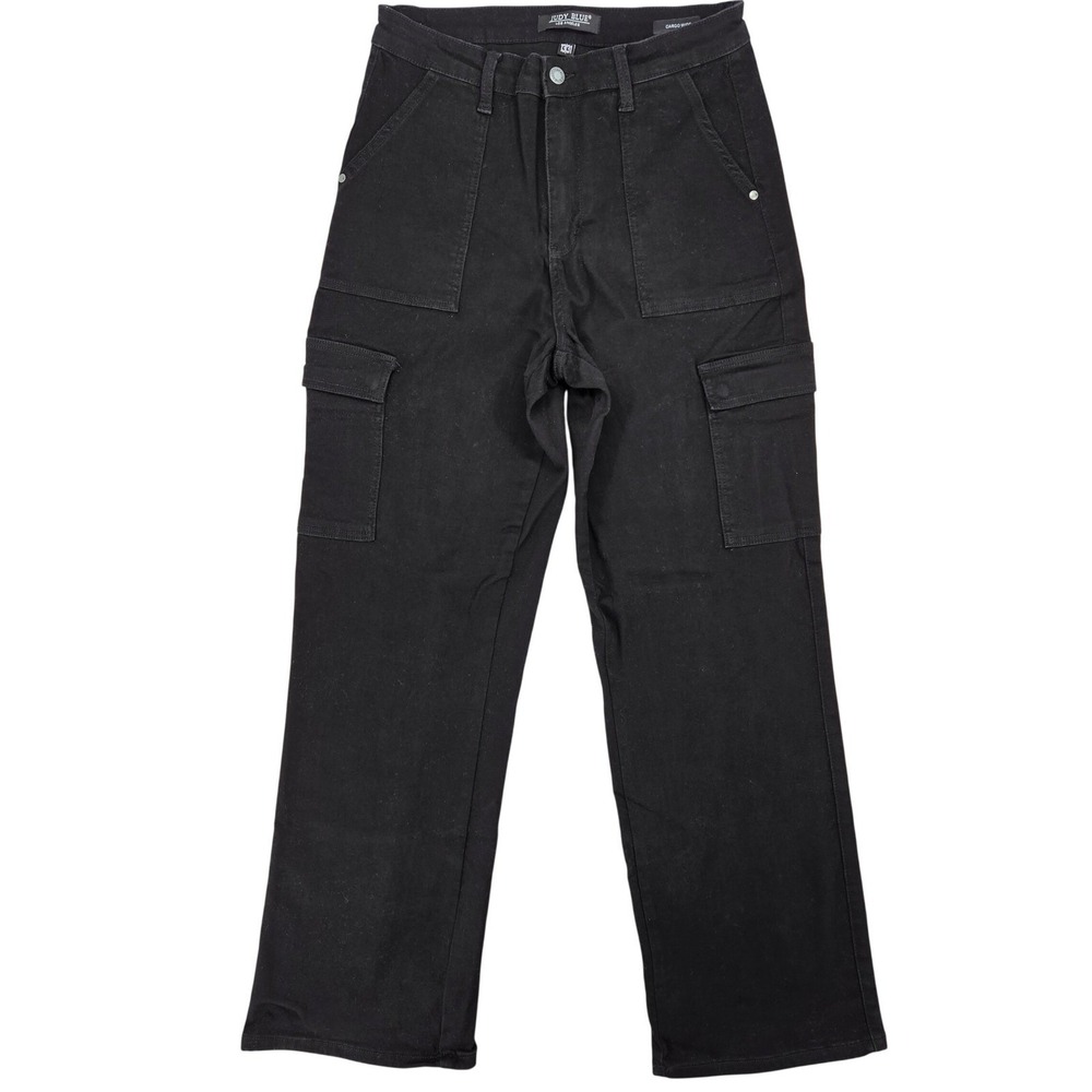 Judy Blue 13/31 Cargo Wide Leg Jeans Women Black High Rise Utility Streetwear